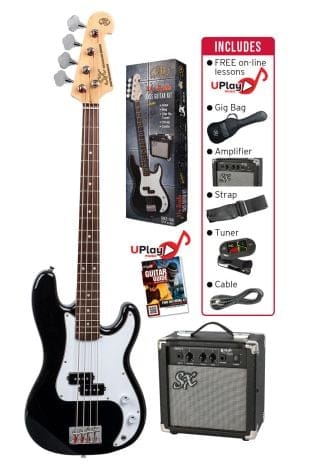SX - SB2SK34B  3/4 size Bass Guitar & Amp Package. Black