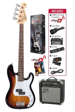 SX - SB2SK34TS  3/4 size Bass Guitar & Amp Package. Tobacco Sunburst