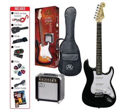 SX 4/4 Size Electric Guitar Kit in Black