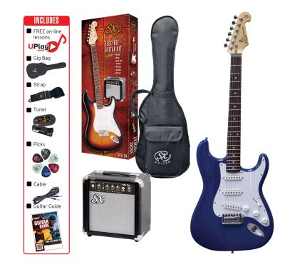SX SE1SK 4/4 Full Size Electric Guitar Kit in Blue