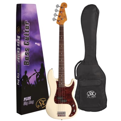SX SPB62 Vintage 62 Style Bass Guitar in Vintage White