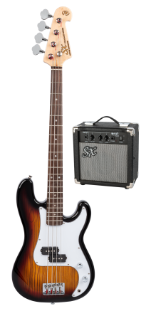 SX - SB2SK34TS  3/4 size Bass Guitar & Amp Package. Tobacco Sunburst