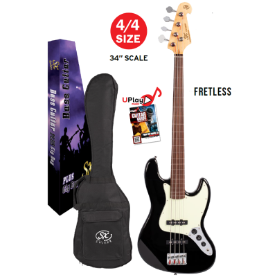 SX VEJ62FB Vintage Style Fretless J Bass in Black