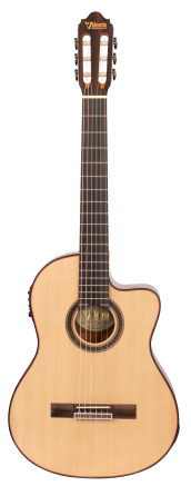Valencia VC704CE 4/4 size Solid Top electric/acoustic classical guitar with Venetian cutaway.