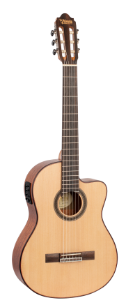 Valencia VC704CE 4/4 size Solid Top electric/acoustic classical guitar with Venetian cutaway.