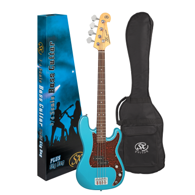 SX VEP34 3/4 Size Vintage Style Bass Guitar in Lake Placid Blue